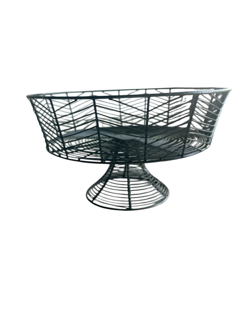 Wire Pedestal Fruit Basket bowl Metal Geometric Chevron Pattern